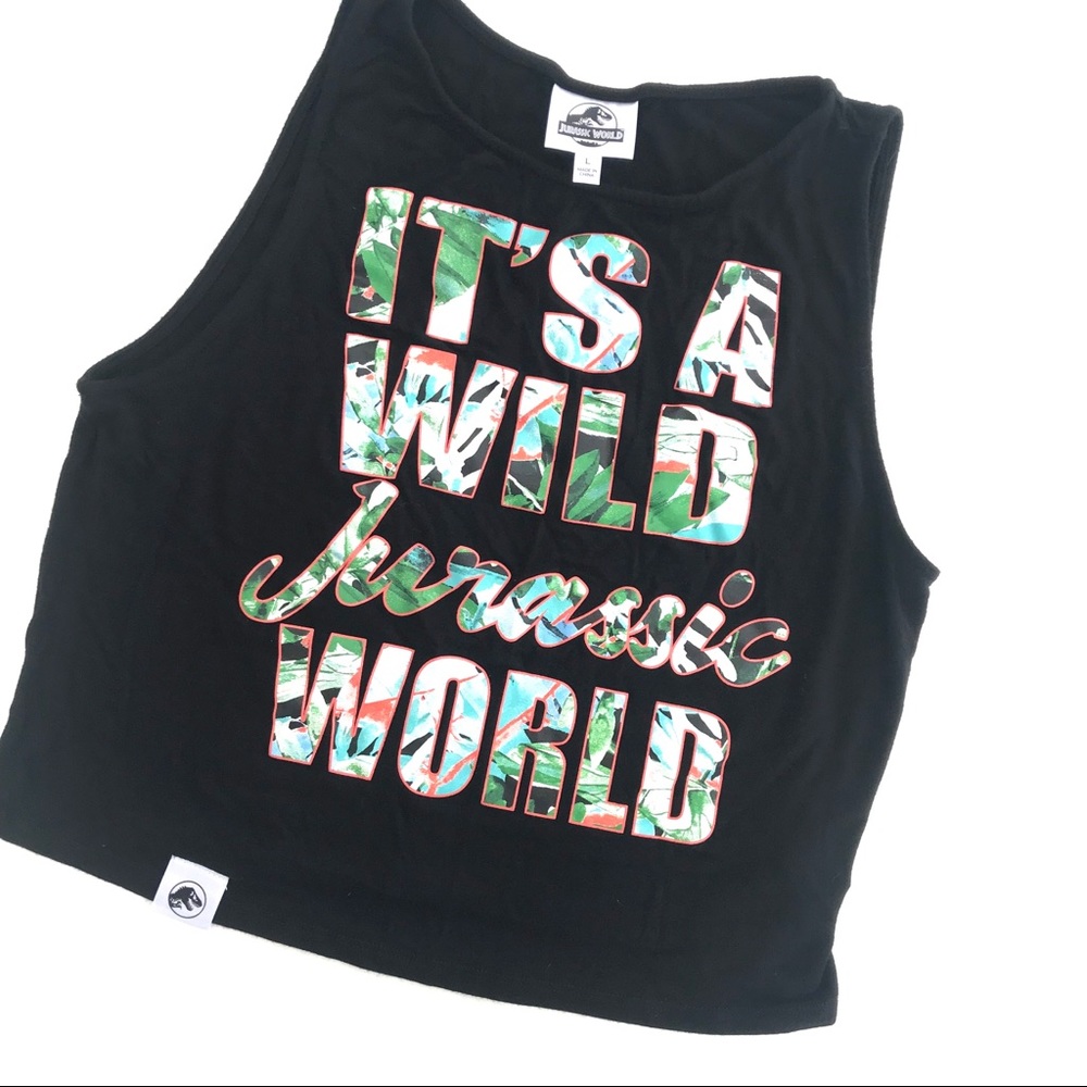 JURASSIC WORLD black cropped muscle tank top